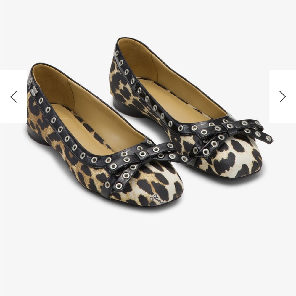 Ganni Leopard Print Ballet Flats with Bow